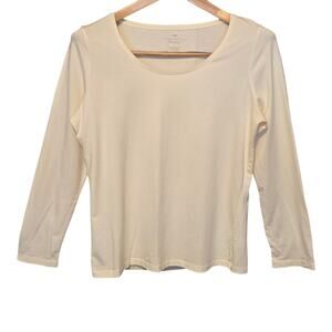 Talbots Pima Cotton Modal Blend Top Womens Large White Long Sleeve Vanilla Girl